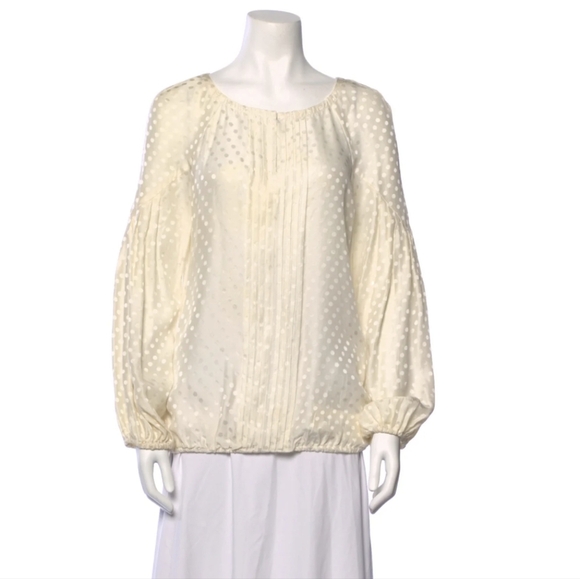 $200 Tory Burch Size 6 Polka dot silk blouse cream color lightweight - Picture 1 of 10
